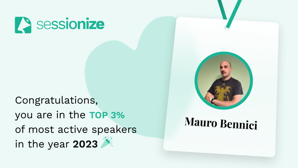 Mauro Bennici come Most Active Speaker 2023 per Sessionize